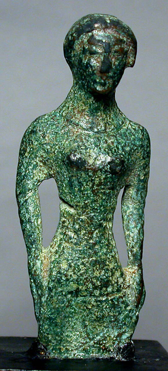 Bronze statuette of a draped maiden, Bronze, Etruscan 