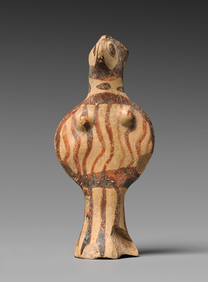 Terracotta female figure, Terracotta, painted, Helladic, Mycenaean 