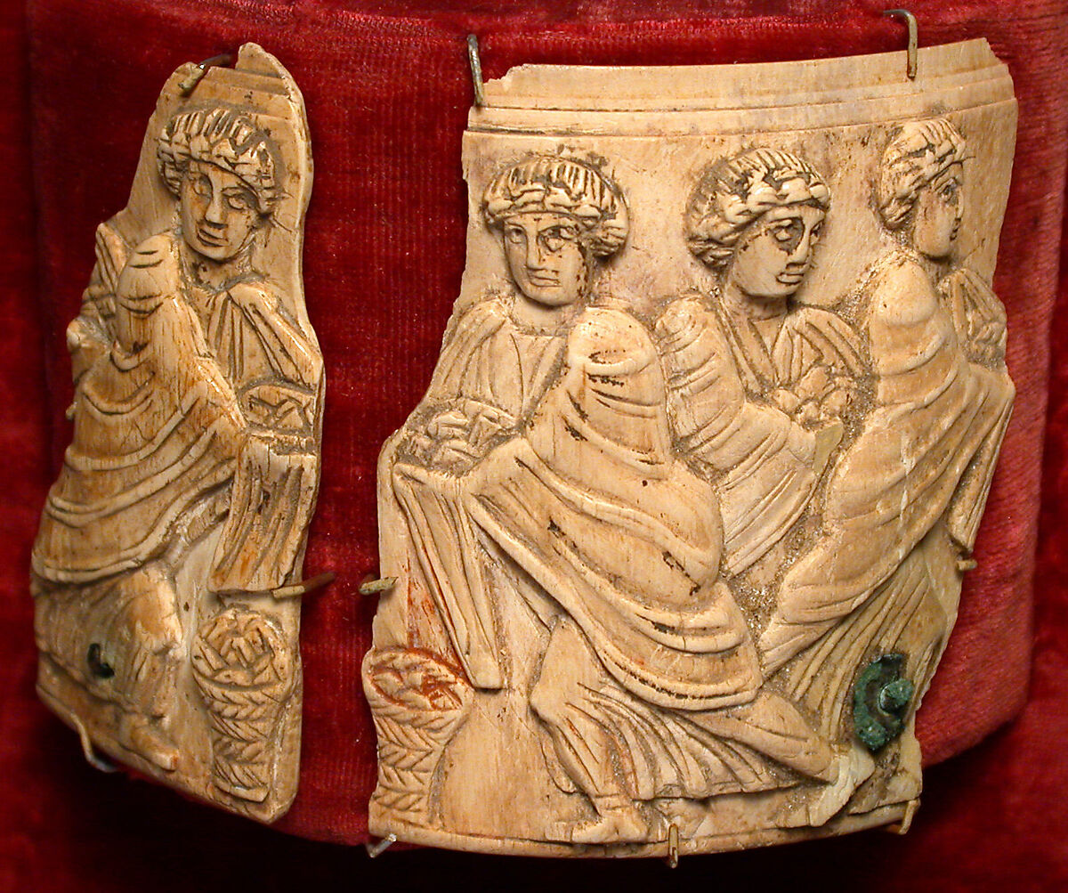 Pyx Fragments with the Multiplication of the Loaves and Fishes, Elephant ivory, Byzantine 