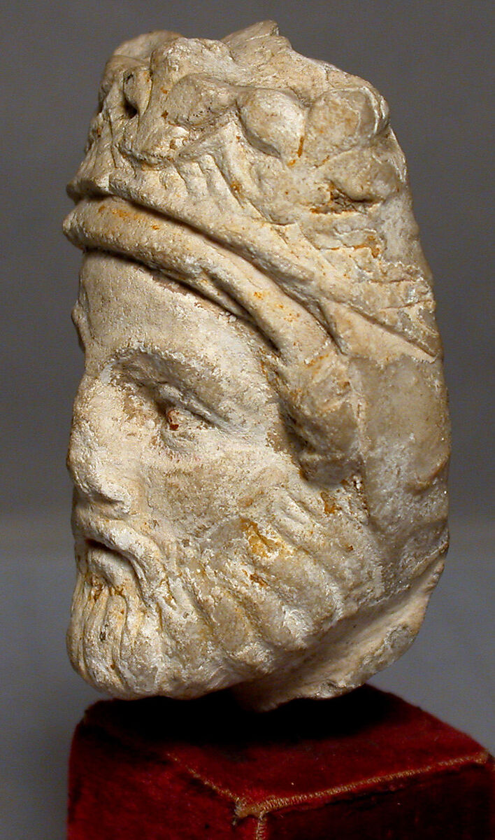 Head of a Bearded King, White marble, traces of red paint and gilding, French