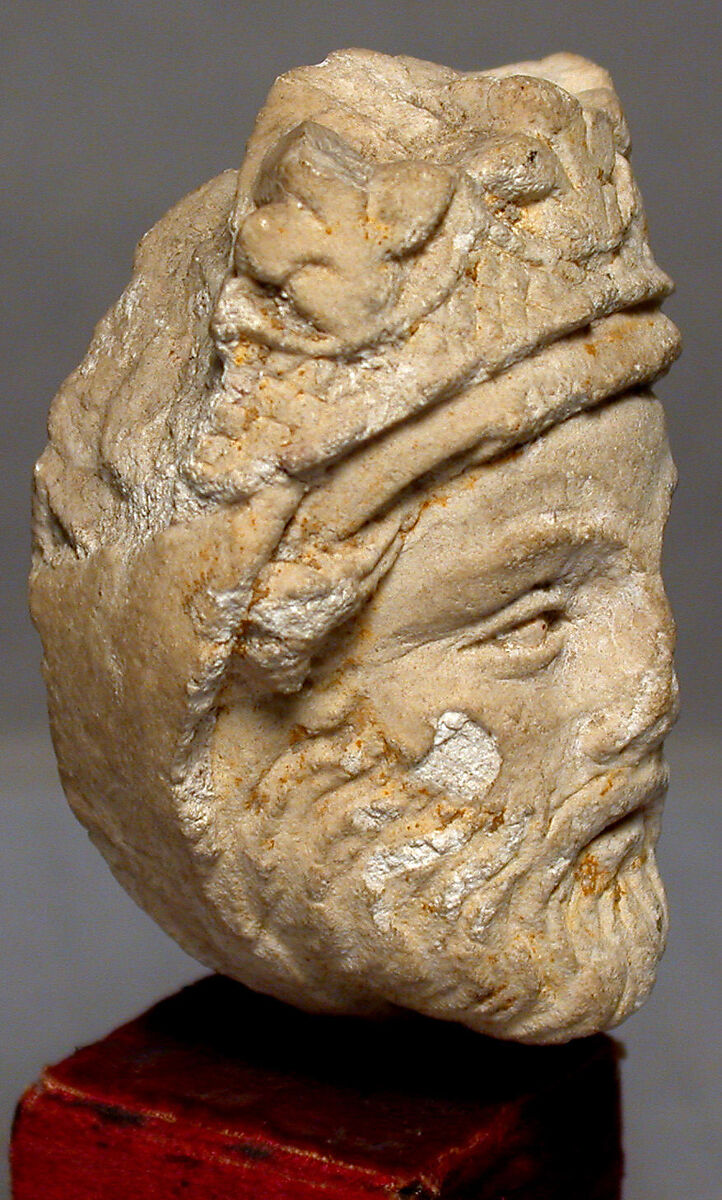 Head of a Bearded King, White marble, traces of red paint and gilding, French