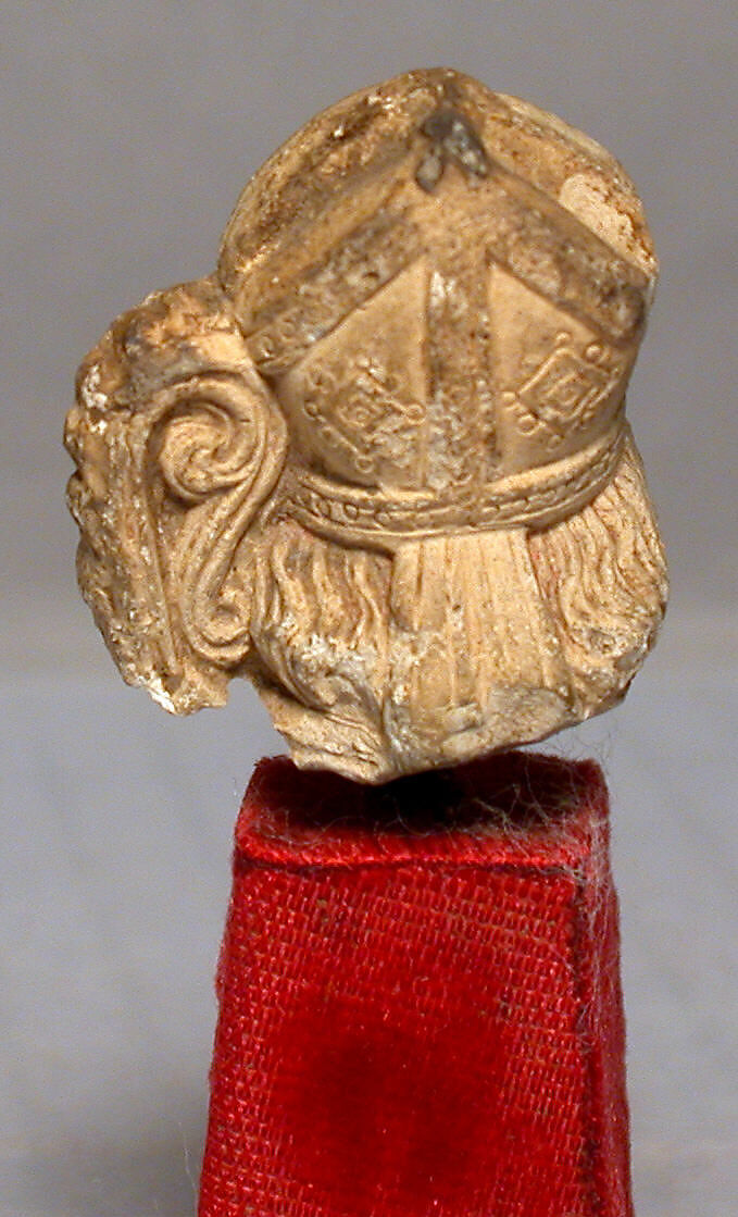 Head of a Bishop with Crozier, Limestone, traces of gilding, French