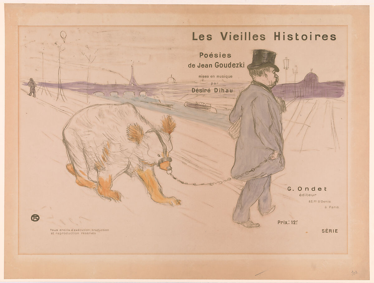 Cover Design for "Les Vieilles Histoires", Henri de Toulouse-Lautrec (French, Albi 1864–1901 Saint-André-du-Bois), Hand-colored lithograph 