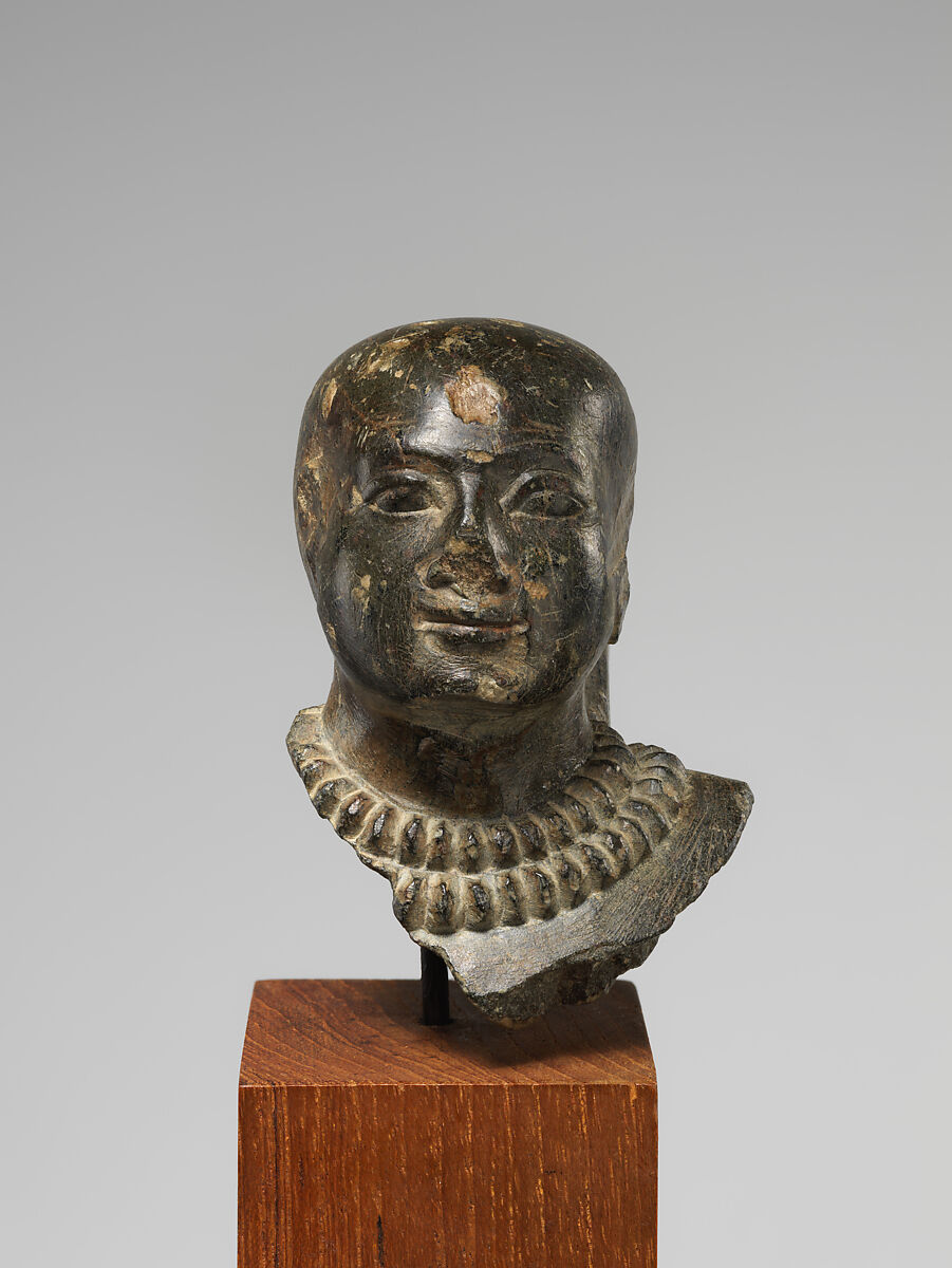 Bald-headed Man Wearing Gold Collars, Steatite or schist 