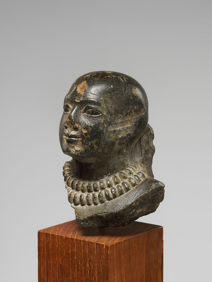 Bald-headed Man Wearing Gold Collars, Steatite or schist