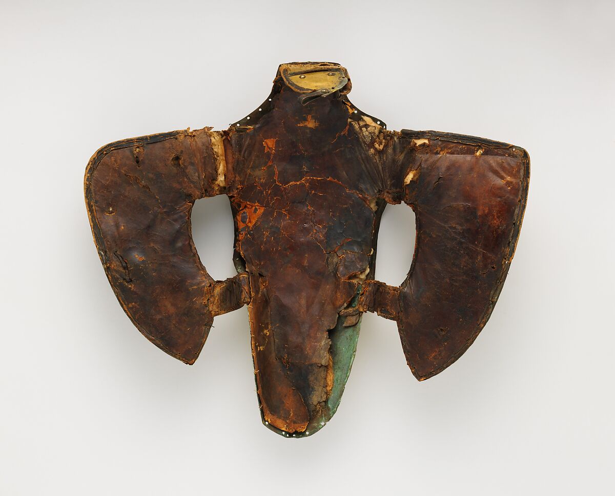 Shaffron (Horse's Head Defense), Gold, copper alloy (tombak), leather, textile, Turkish