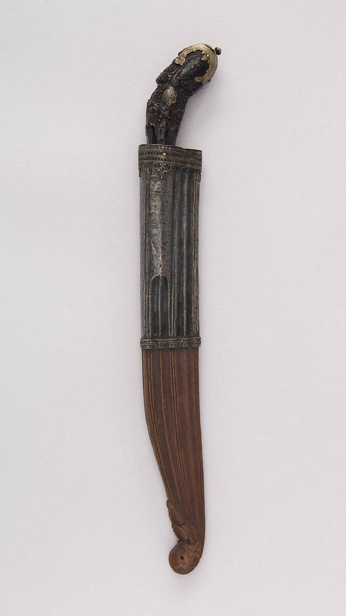 Knife (Piha Kaetta) with Sheath, Wood, silver, horn, steel, brass, Sri Lankan