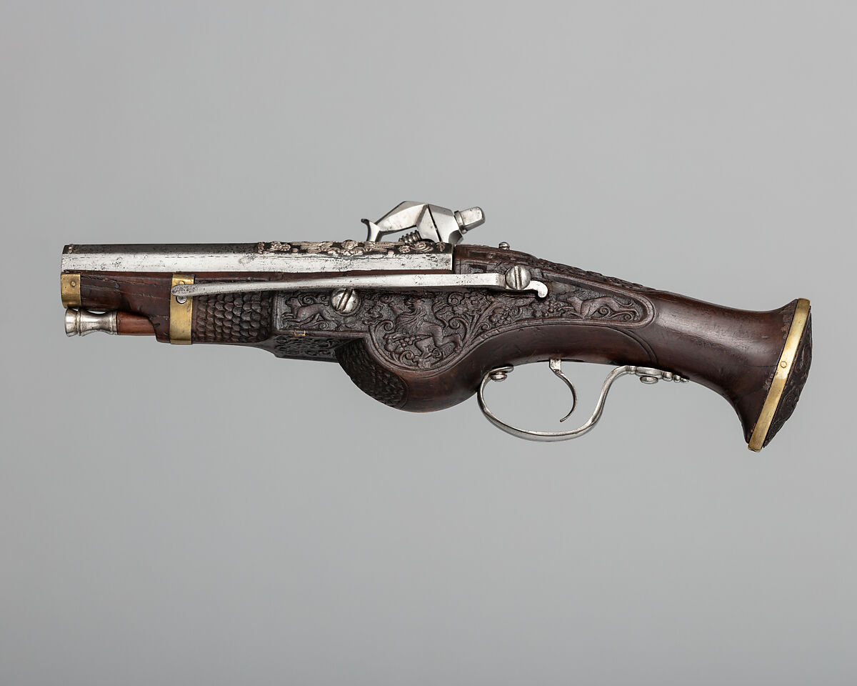 Wheellock Pistol, Wood (walnut), steel, Austrian