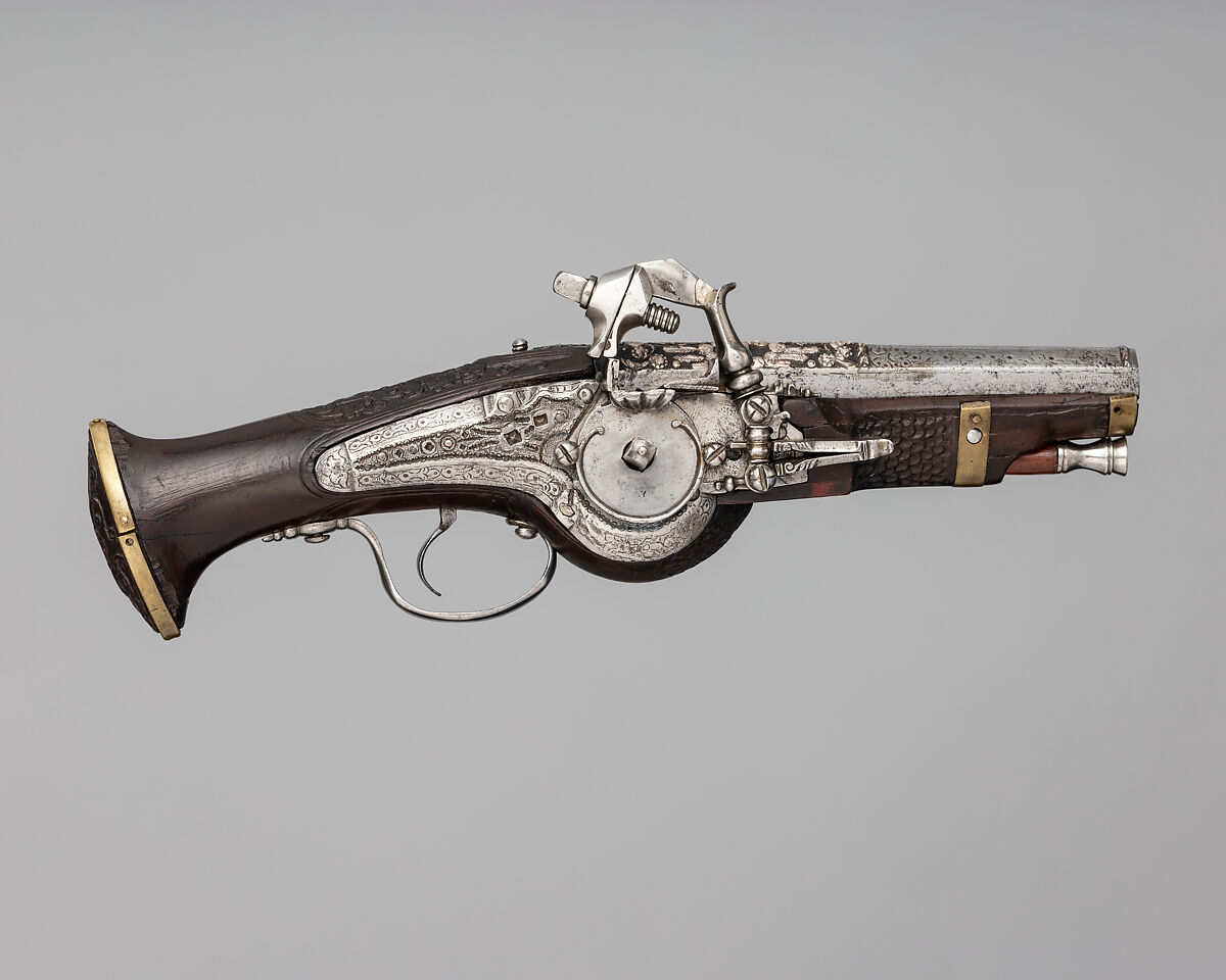 Wheellock Pistol, Wood (walnut), steel, Austrian 