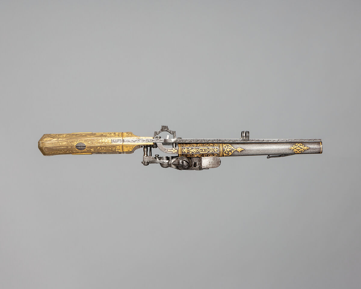 Combination Flintlock and Knife Carrier, Steel, gold, Turkish