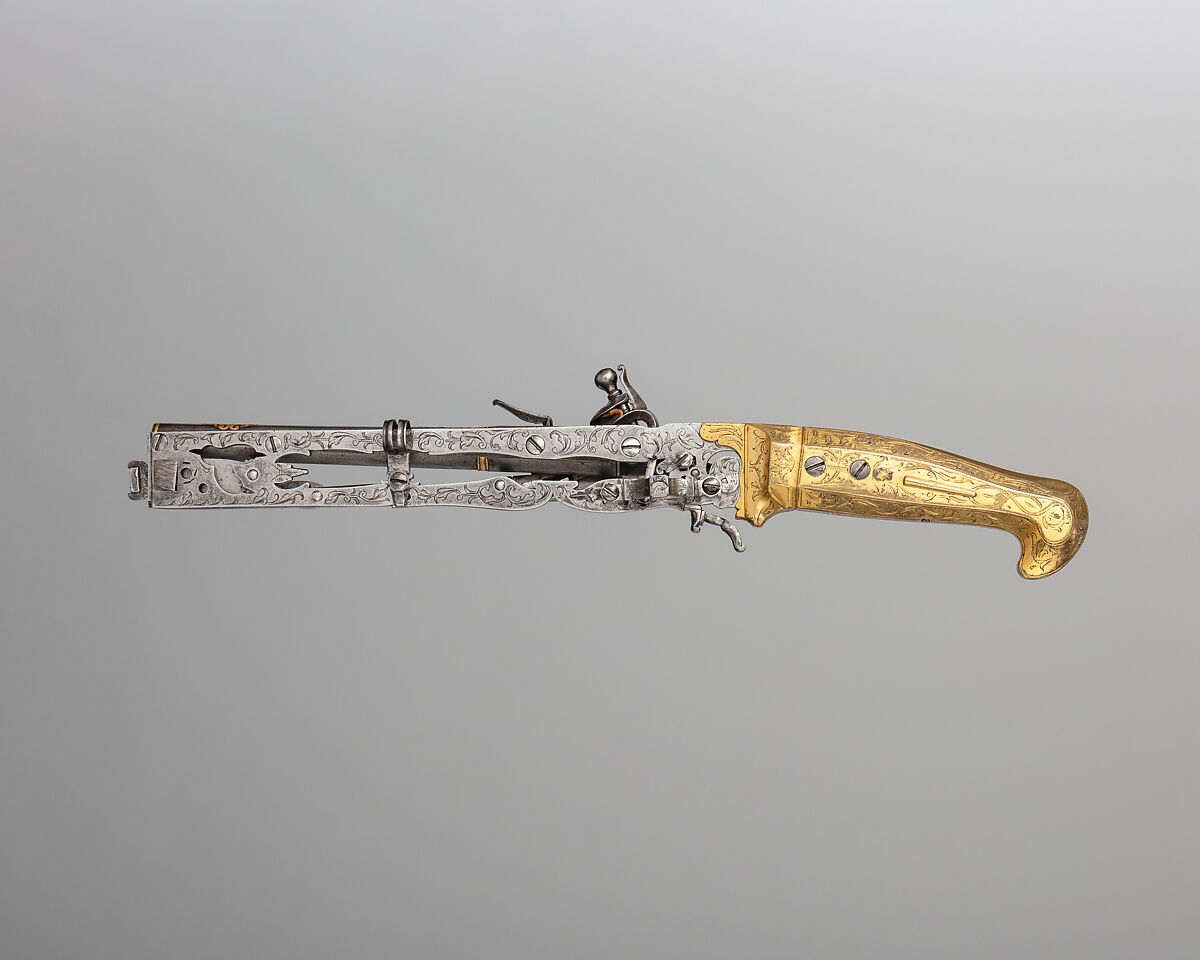 Combination Flintlock and Knife Carrier, Steel, gold, Turkish