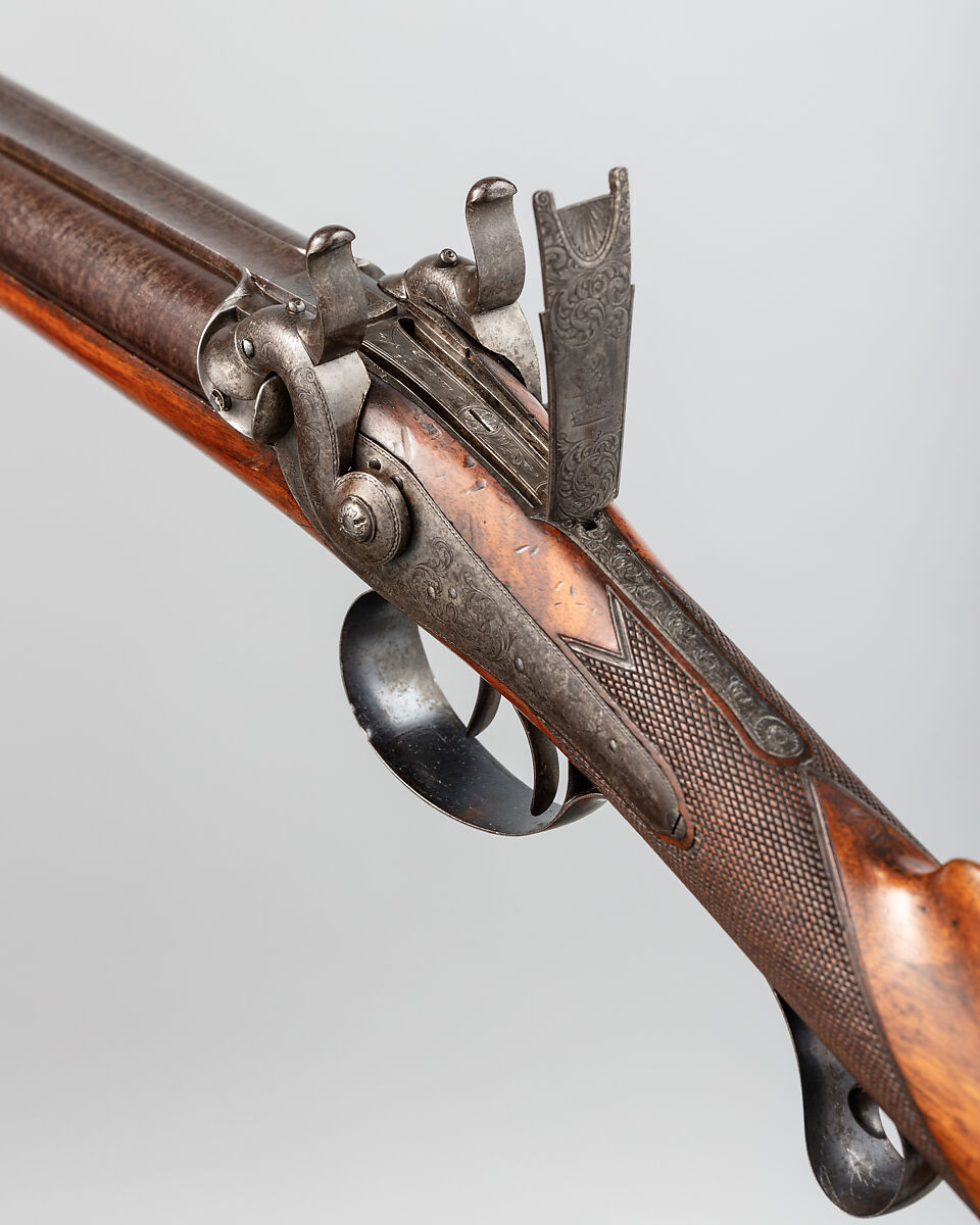 Side-by-Side Self-Priming Pellet-Lock Shotgun, Joseph Egg (British (born France), Huningue 1775–1837 London), Steel, wood (walnut, rosewood), brass, British, London