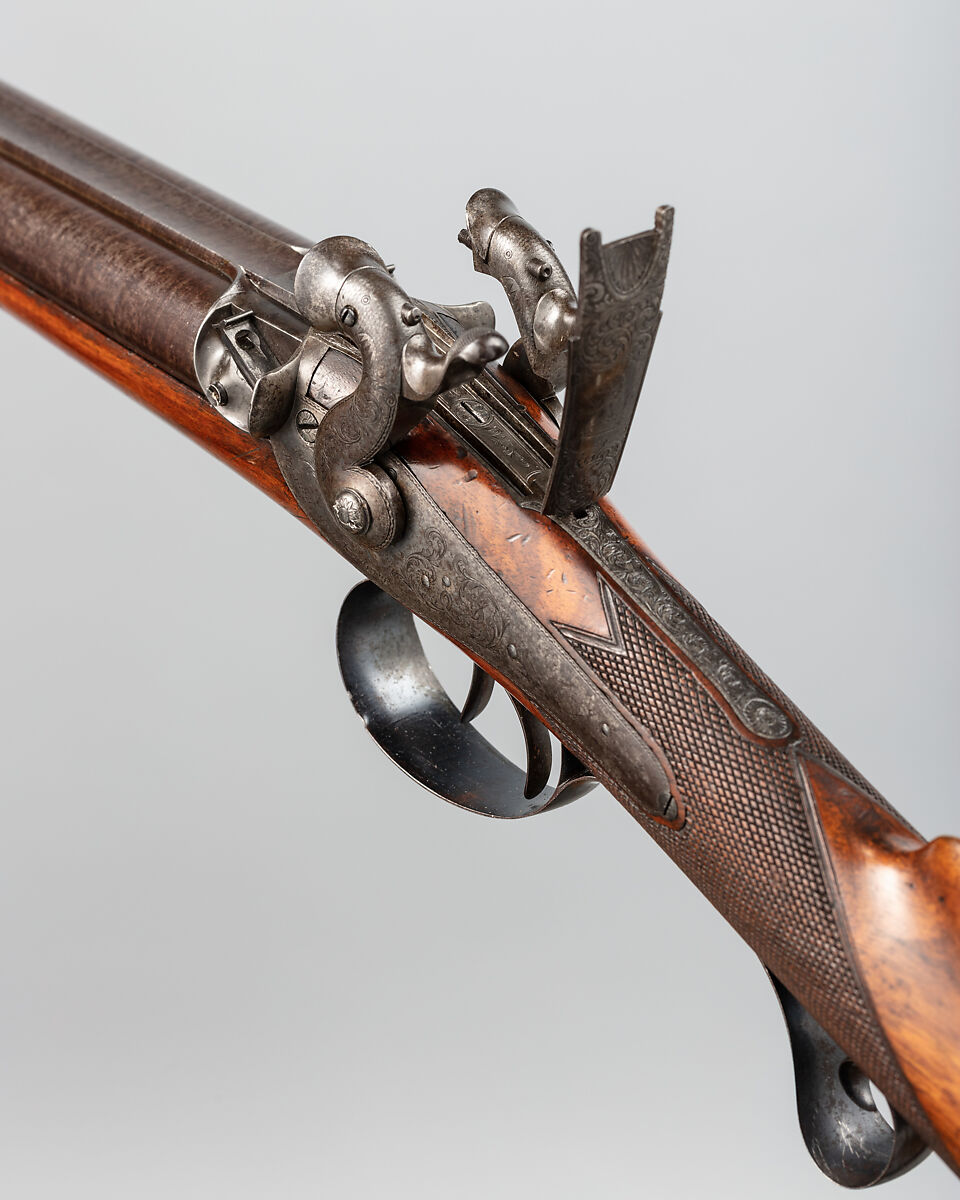 Side-by-Side Self-Priming Pellet-Lock Shotgun, Joseph Egg (British (born France), Huningue 1775–1837 London), Steel, wood (walnut, rosewood), brass, British, London