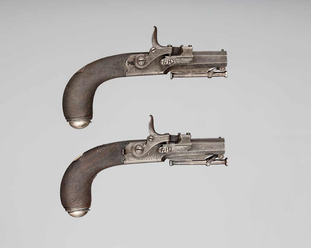 Pair of Forsyth Patent Third Model Sliding Primer Pistols, Alexander John Forsyth (British, 1768–1843), Steel, wood (walnut), silver, British, London 