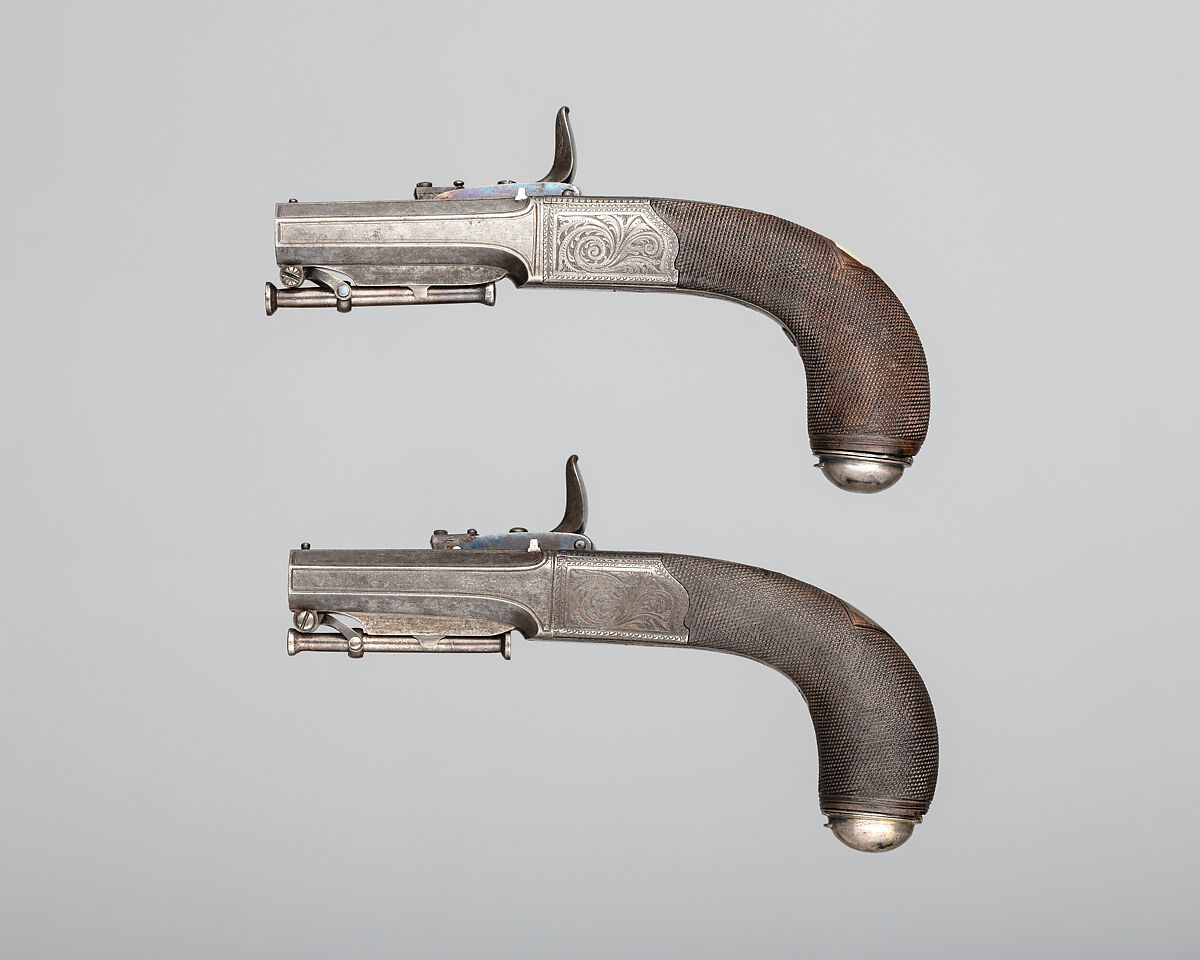 Pair of Forsyth Patent Third Model Sliding Primer Pistols, Alexander John Forsyth (British, 1768–1843), Steel, wood (walnut), silver, British, London