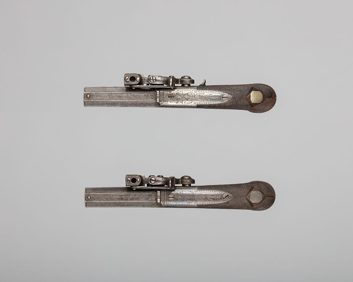 Pair of Forsyth Patent Third Model Sliding Primer Pistols, Alexander John Forsyth (British, 1768–1843), Steel, wood (walnut), silver, British, London