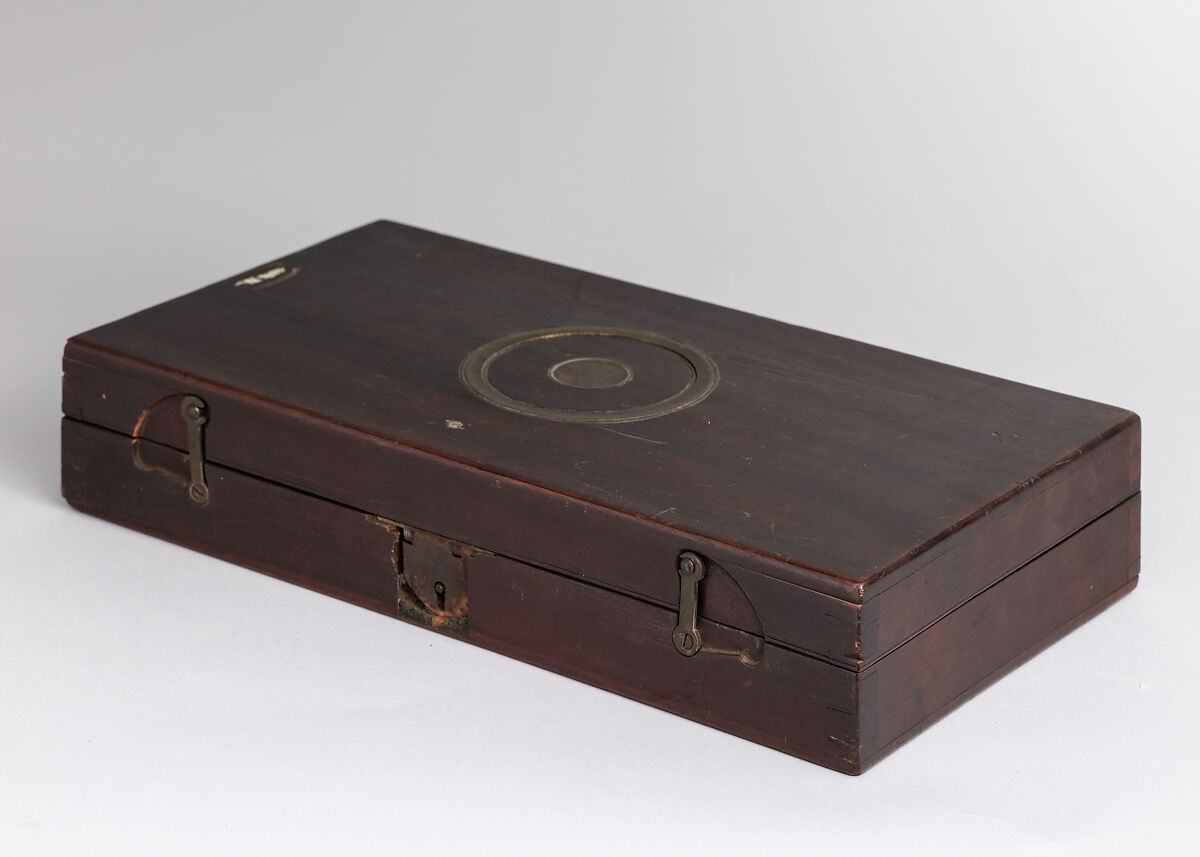 Pair of Over-and-Under Tube-Lock Percussion Pistols with Case and Accessories, Durs Egg (British, born Switzerland, baptized Oberbuchsiten, Switzerland 1748–1831 London), Pistols: steel, wood (walnut, rosewood), gold, platinum, brass, horn; case: wood (mahogany), textile, brass, bone, paper; powder flask: brass, steel, wood, leather; bullet mold: steel; box with patches: textile, paper, tin, British, London