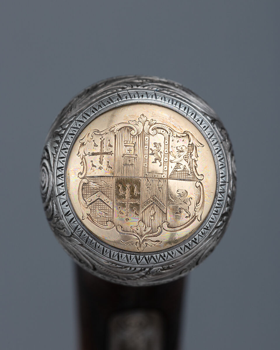 Over-and-Under Flintlock Pocket Pistol of the Hughes of Gwerclas Family with Case and Accessories, Joseph Egg (British (born France), Huningue 1775–1837 London), Pistol: steel, wood (walnut) silver, brass, gold, platinum; case: wood (mahogany), textile, brass; powder flask: brass, steel, leather, paper; ramrod: steel; cleaning rod: steel, bronze, British, London