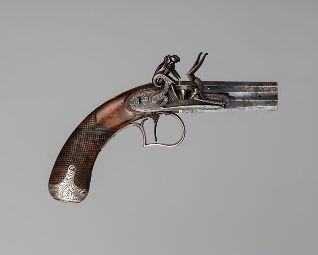 Over-and-Under Flintlock Pocket Pistol of the Hughes of Gwerclas Family with Case and Accessories