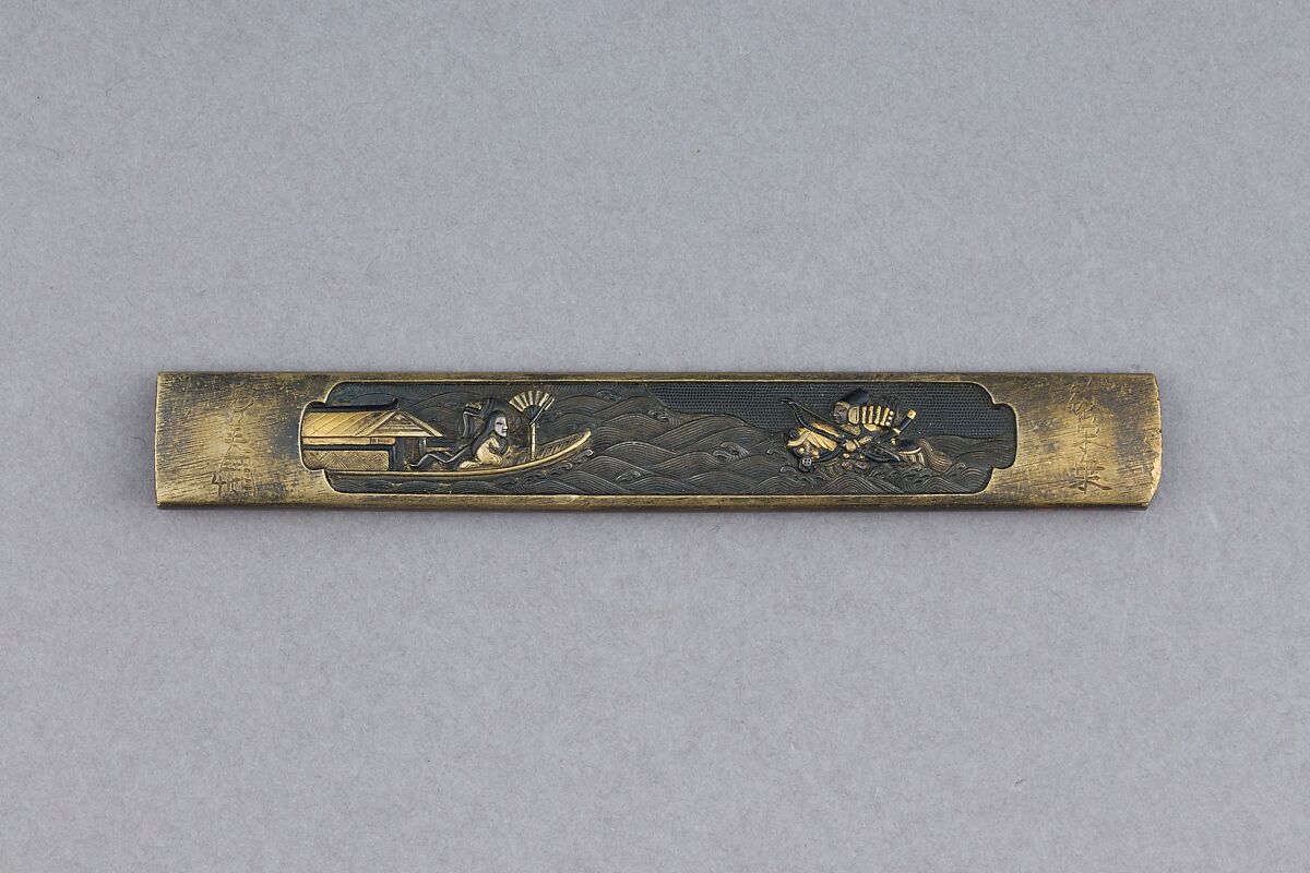 Knife Handle (Kozuka), Silver, copper-gold alloy (shakudō), gold, Japanese 