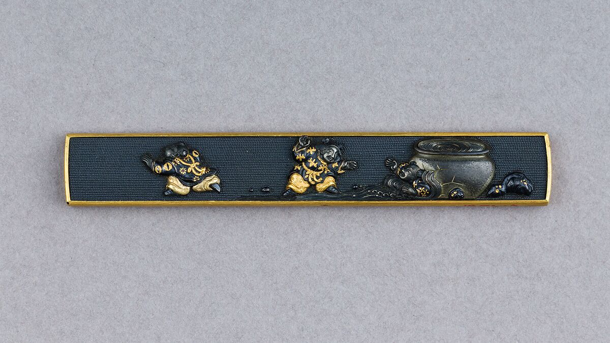 Knife Handle (Kozuka), Copper-gold alloy (shakudō), copper-silver alloy (shibuichi), gold, Japanese 