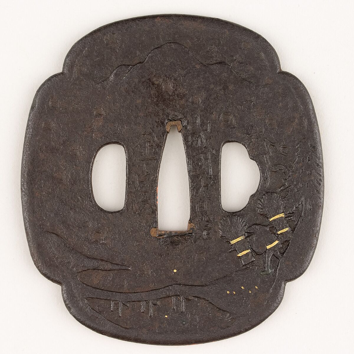 Sword Guard (Tsuba), Iron, gold, Japanese 