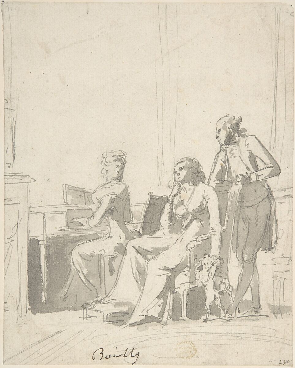 Conversation Piece, Louis Léopold Boilly (French, La Bassée 1761–1845 Paris), Pen and gray ink, brush and gray wash 