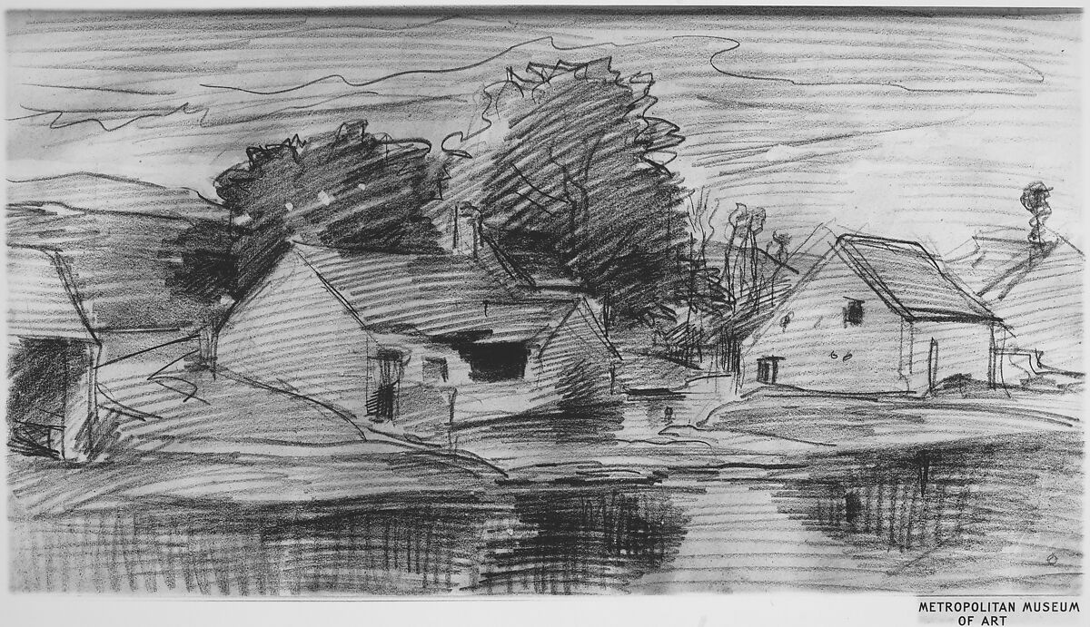 The Hamlet of Optevoz, Charles-François Daubigny (French, Paris 1817–1878 Paris), Charcoal and lead white