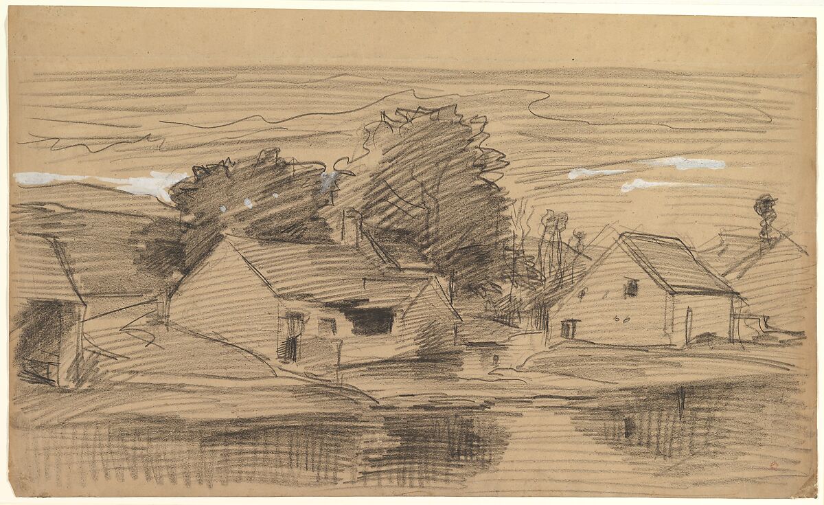 The Hamlet of Optevoz, Charles-François Daubigny (French, Paris 1817–1878 Paris), Charcoal and lead white 