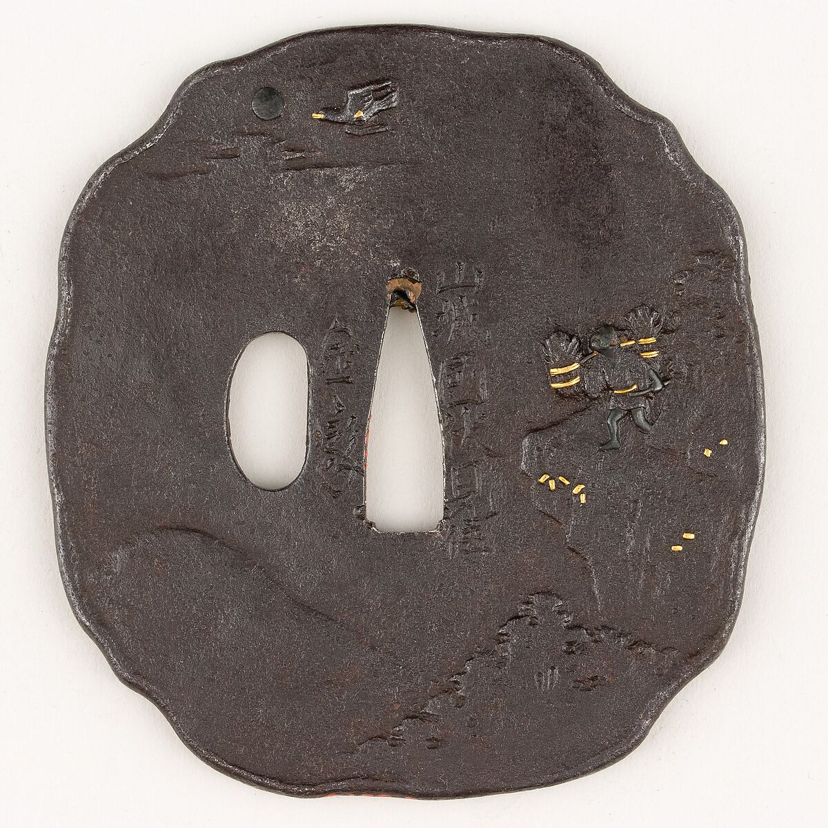 Sword Guard (Tsuba), Iron, gold, Japanese