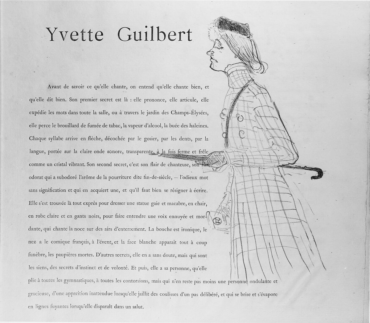Yvette Guilbert, Henri de Toulouse-Lautrec (French, Albi 1864–1901 Saint-André-du-Bois), Album with lithographed cover on Japan paper and sixteen crayon lithographs printed in olive green on laid paper; only state 