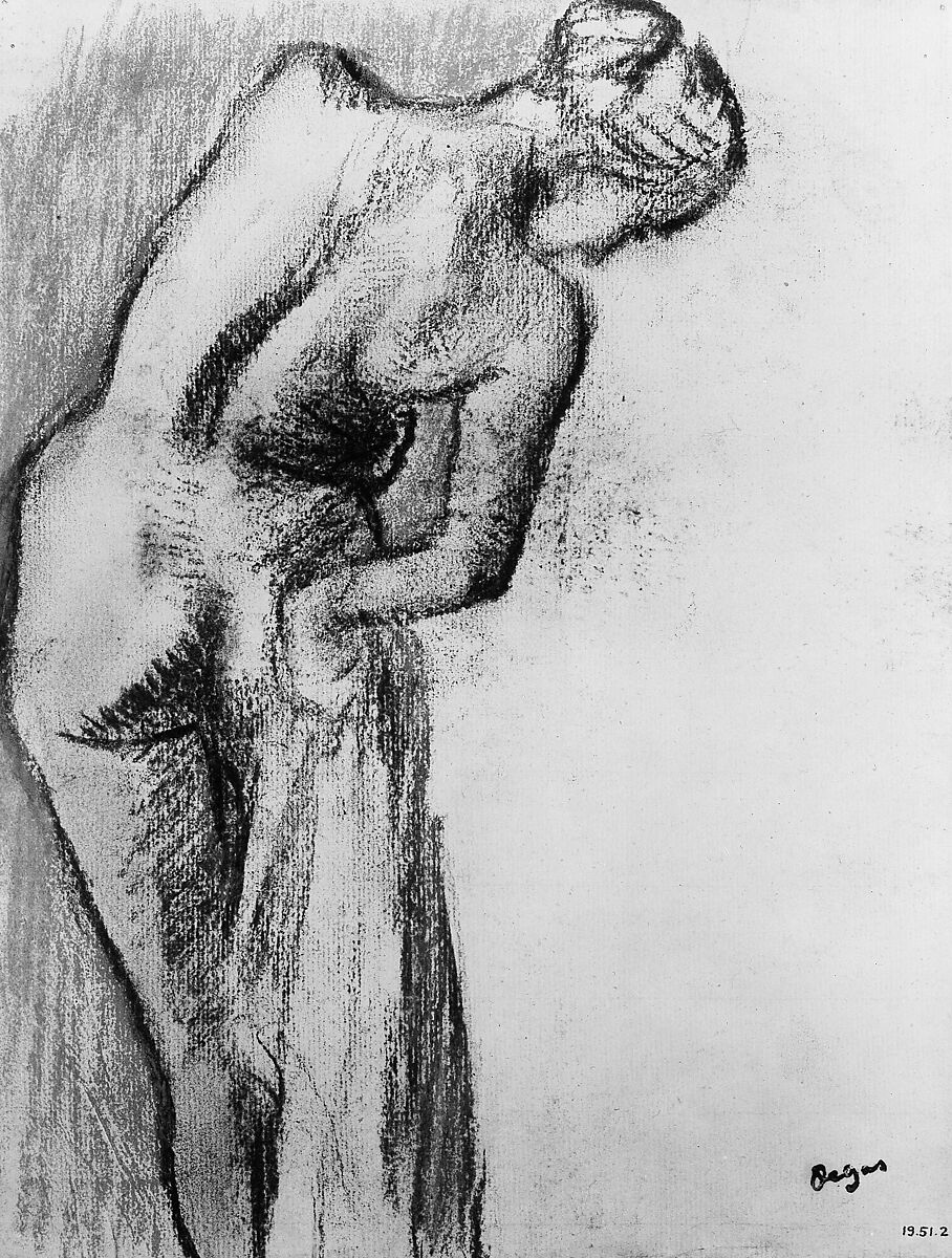 Bather Drying Herself, Edgar Degas (French, Paris 1834–1917 Paris), Charcoal and pastel on off-white laid paper
