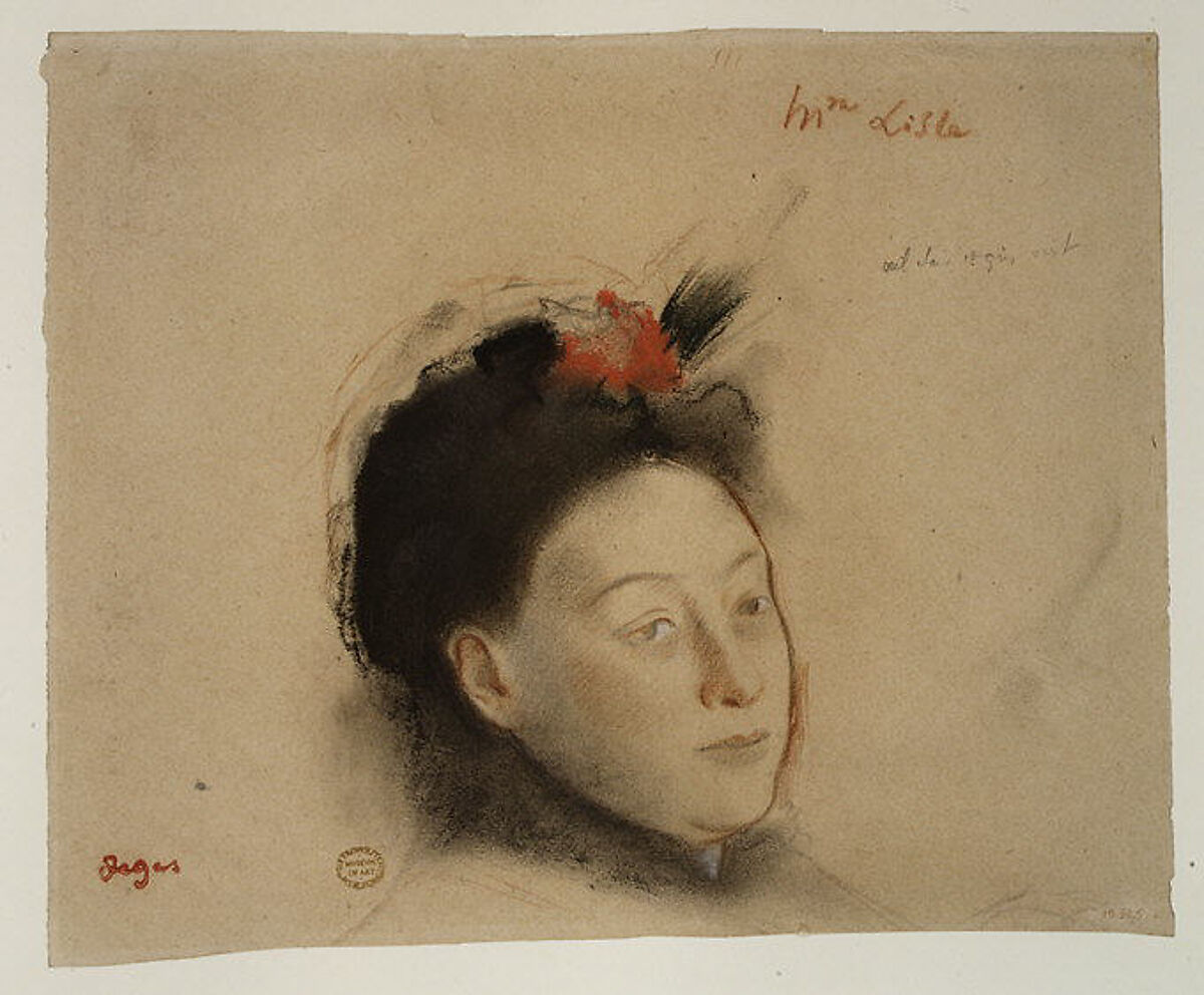 Madame Lisle, Edgar Degas (French, Paris 1834–1917 Paris), Charcoal and pastel with red, black, and white chalk on beige wove paper