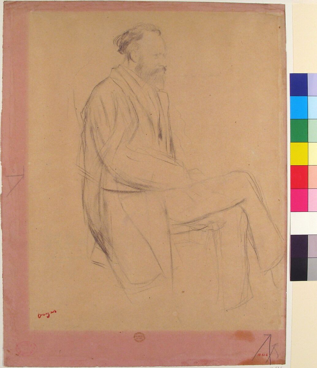 Édouard Manet, Seated, Right Profile, Edgar Degas (French, Paris 1834–1917 Paris), Black chalk on faded pink wove paper