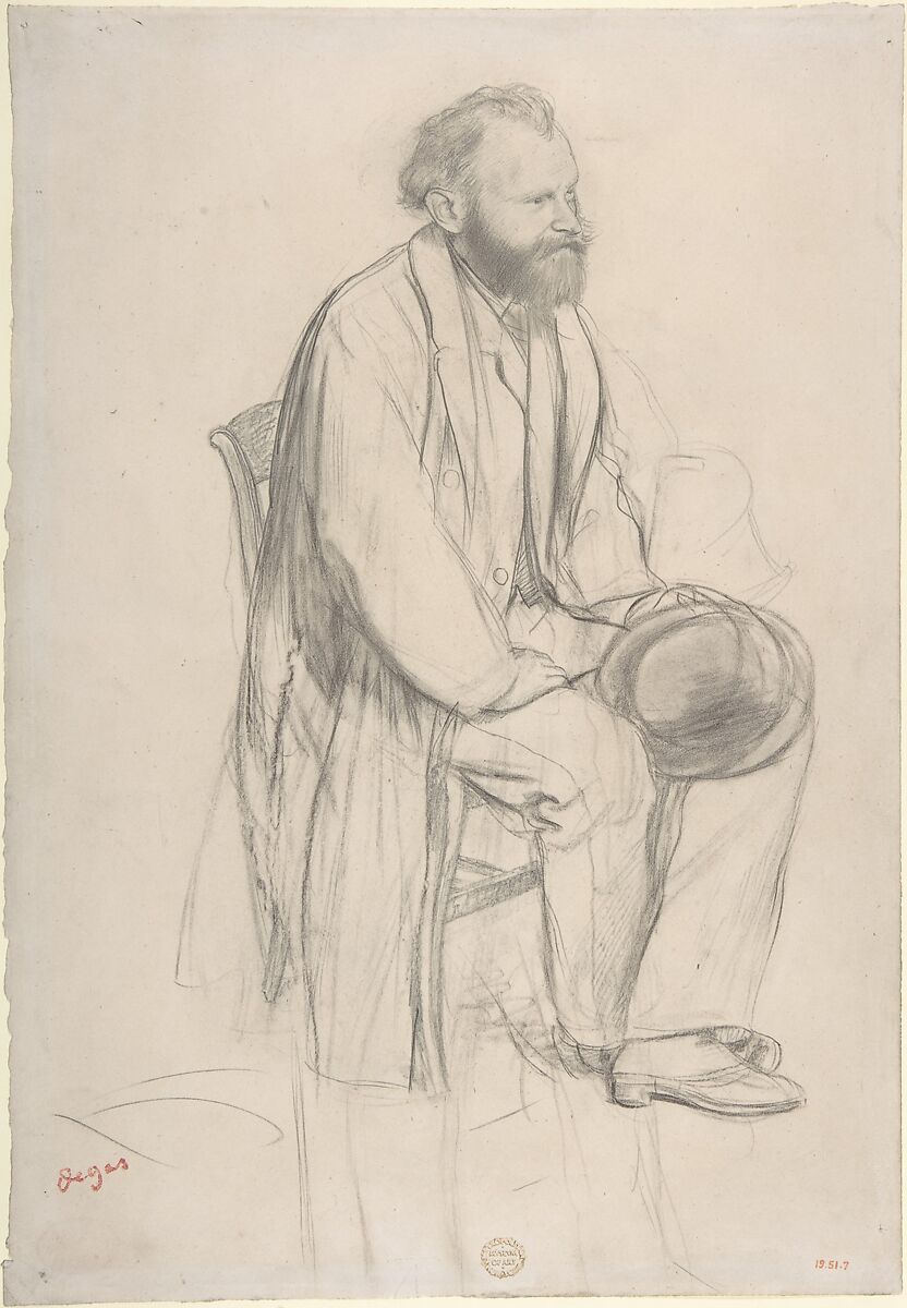 Édouard Manet, Seated, Holding His Hat, Edgar Degas (French, Paris 1834–1917 Paris), Graphite and black chalk 