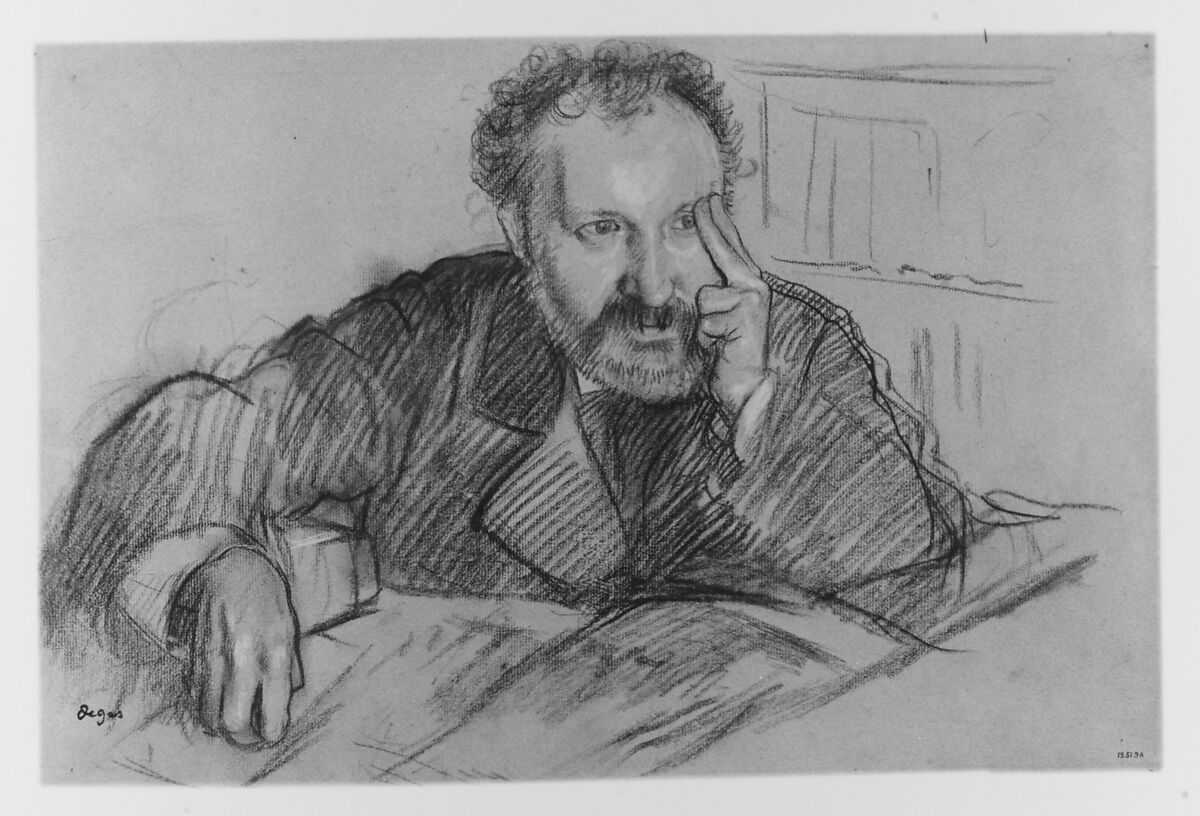 Edmond Duranty, Edgar Degas (French, Paris 1834–1917 Paris), Conté crayon, heightened with white chalk, on blue laid paper
