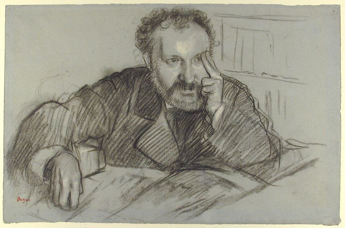 Edmond Duranty, Edgar Degas (French, Paris 1834–1917 Paris), Conté crayon, heightened with white chalk, on blue laid paper