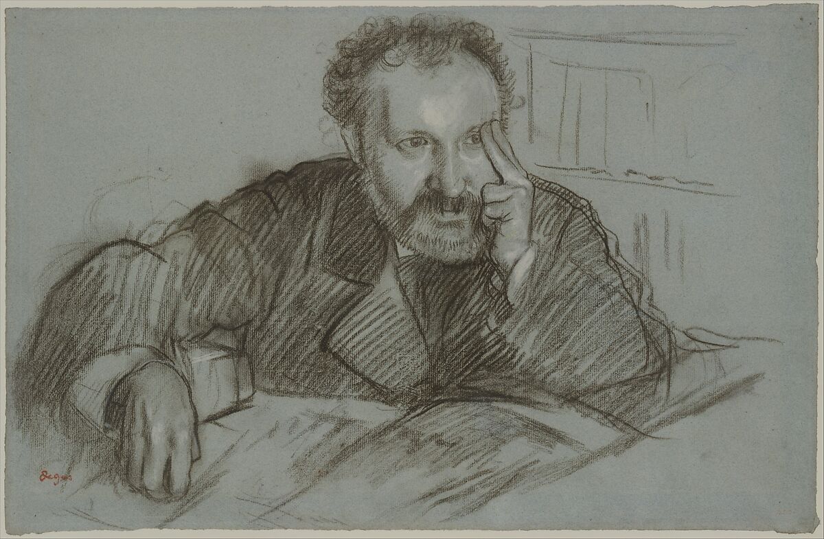 Edmond Duranty, Edgar Degas (French, Paris 1834–1917 Paris), Conté crayon, heightened with white chalk, on blue laid paper