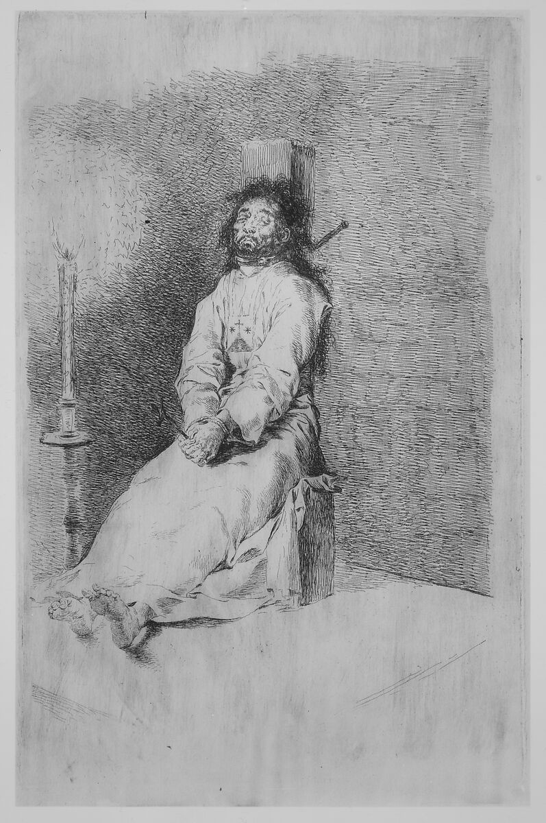 Garroted Man, Goya (Francisco de Goya y Lucientes) (Spanish, Fuendetodos 1746–1828 Bordeaux), Etching, printed in blue (working proof)