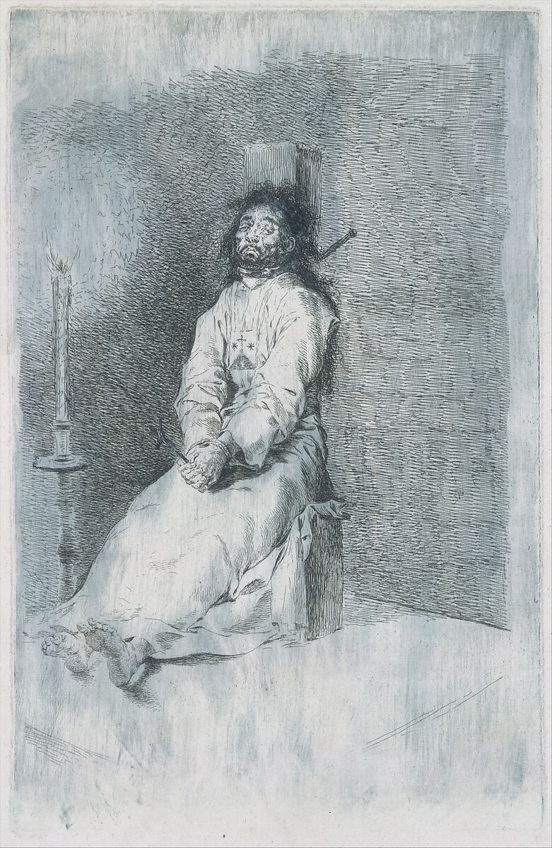 Garroted Man, Goya (Francisco de Goya y Lucientes) (Spanish, Fuendetodos 1746–1828 Bordeaux), Etching, printed in blue (working proof)