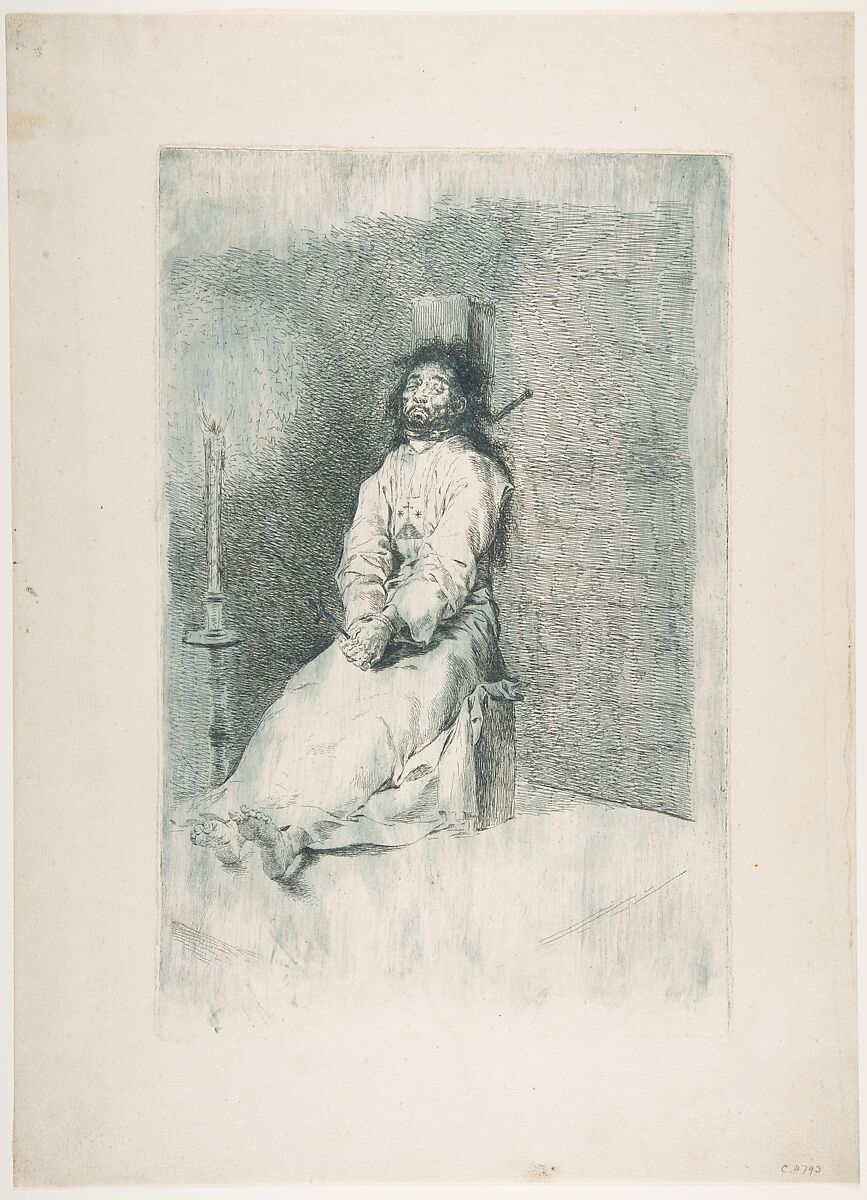 Garroted Man, Goya (Francisco de Goya y Lucientes) (Spanish, Fuendetodos 1746–1828 Bordeaux), Etching, printed in blue (working proof) 