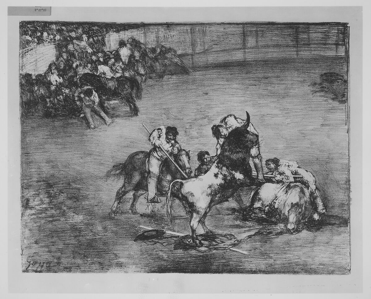 A picador caught by a bull, from the "Bulls of Bordeaux", Goya (Francisco de Goya y Lucientes) (Spanish, Fuendetodos 1746–1828 Bordeaux), Crayon lithograph and scraper