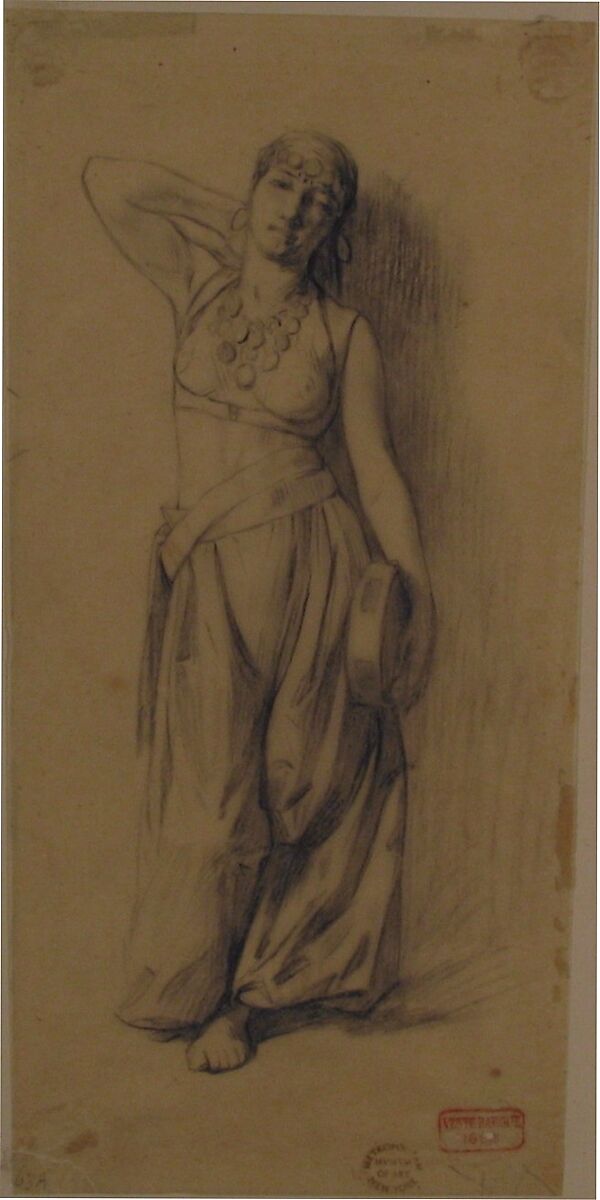 Study for "The Almeh", Charles Bargue (French, Paris 1825/26–1883 Paris), Black chalk on tracing paper