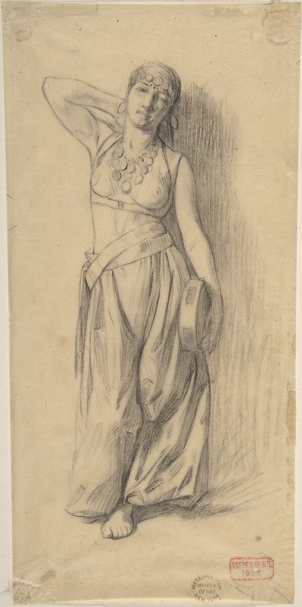 Study for "The Almeh", Charles Bargue (French, Paris 1825/26–1883 Paris), Black chalk on tracing paper 