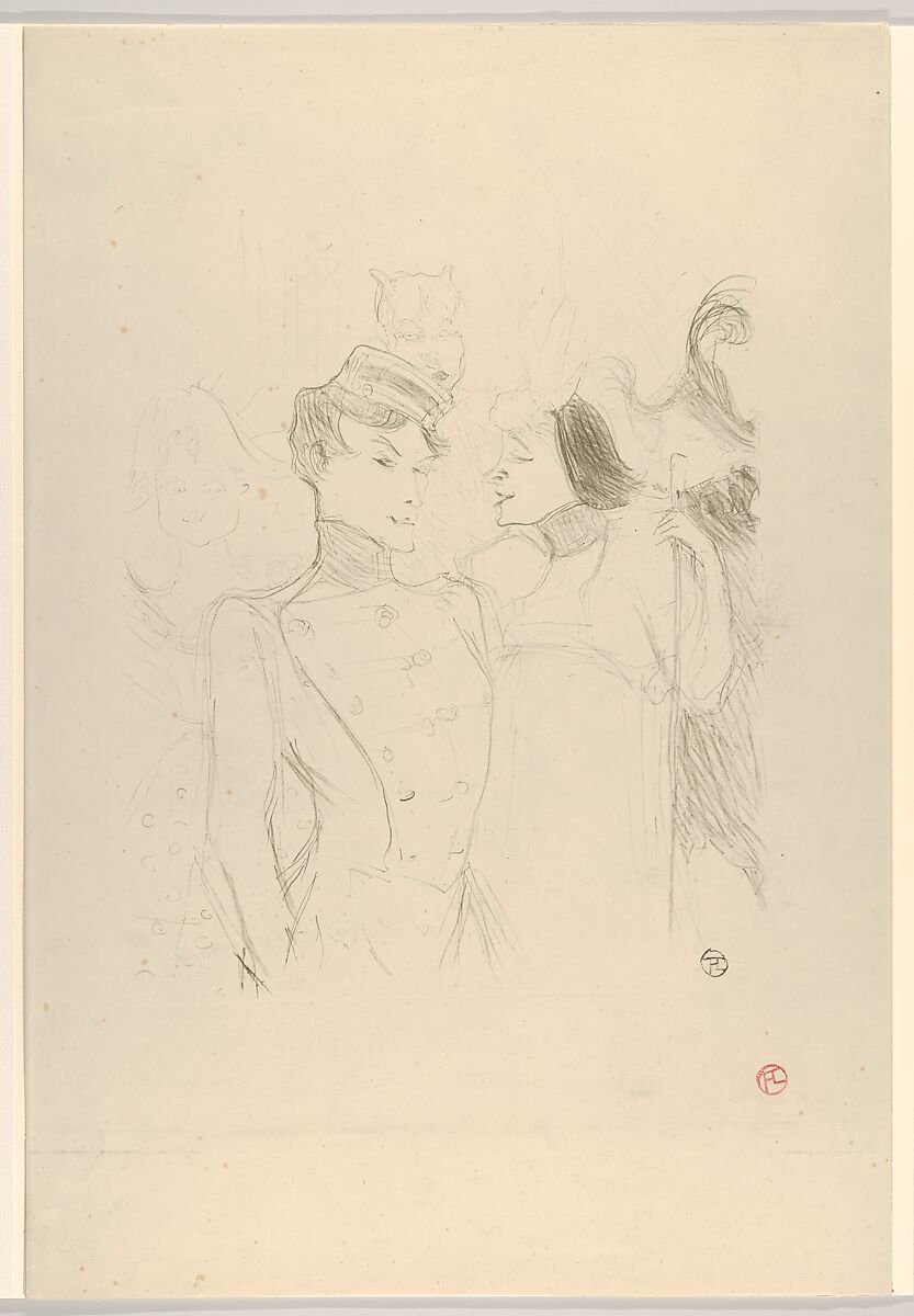 Marcelle Lender and Eva Lavalliére in a Revue at the Variétés, Henri de Toulouse-Lautrec (French, Albi 1864–1901 Saint-André-du-Bois), Crayon lithograph printed in olive green on wove paper; only state 