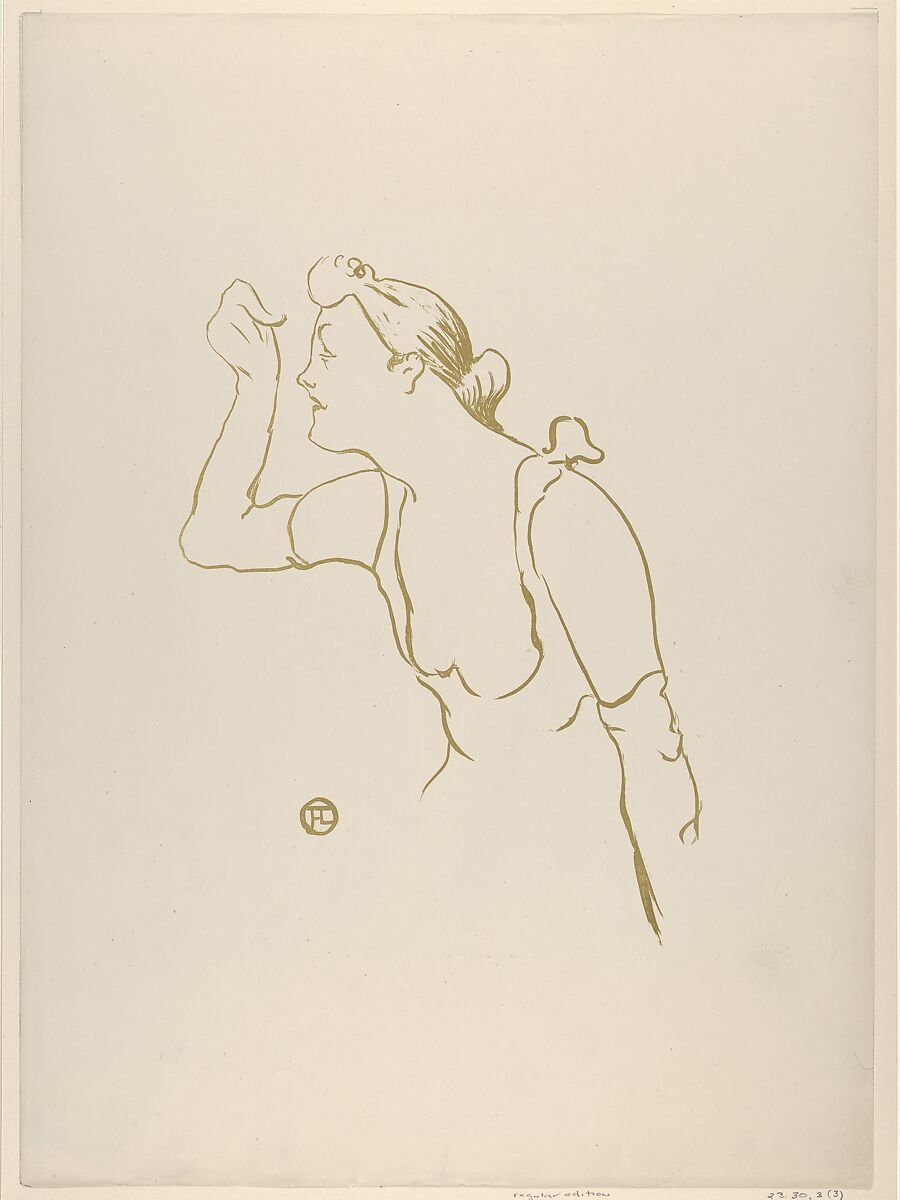 Paula Brébion (from Le Café Concert), Henri de Toulouse-Lautrec (French, Albi 1864–1901 Saint-André-du-Bois), Brush lithograph printed in light olive-green on wove paper; only state 