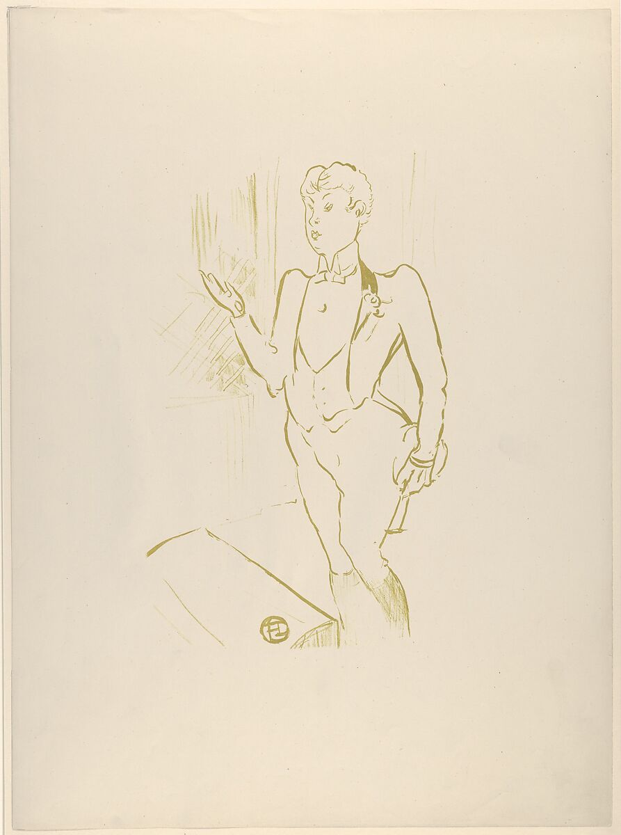 Mary Hamilton (from Le Café Concert), Henri de Toulouse-Lautrec (French, Albi 1864–1901 Saint-André-du-Bois), Brush and crayon lithograph printed in light olive green ink on wove paper; only state 