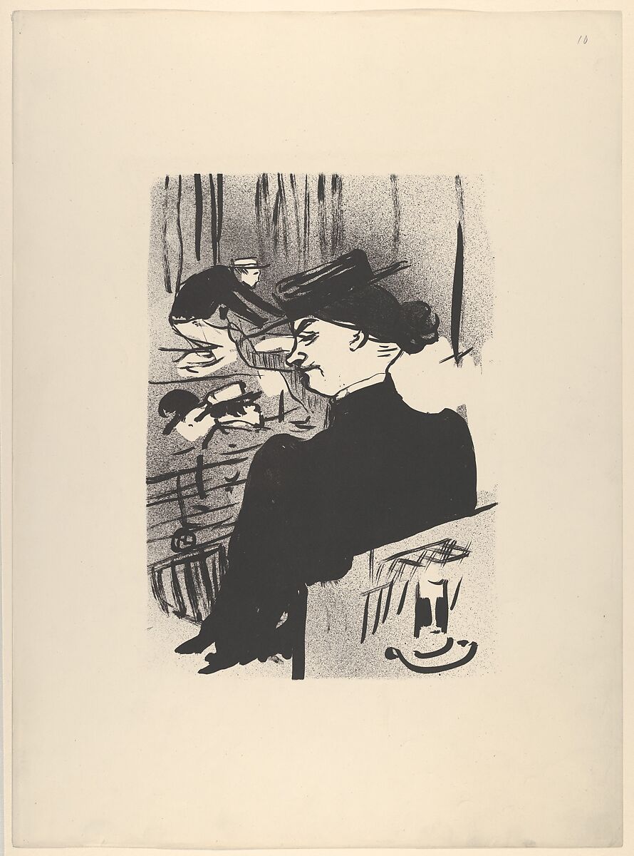 A Spectator (from Le Café Concert), Henri de Toulouse-Lautrec (French, Albi 1864–1901 Saint-André-du-Bois), Brush and spatter lithograph with scraper printed in black on wove paper; only state 