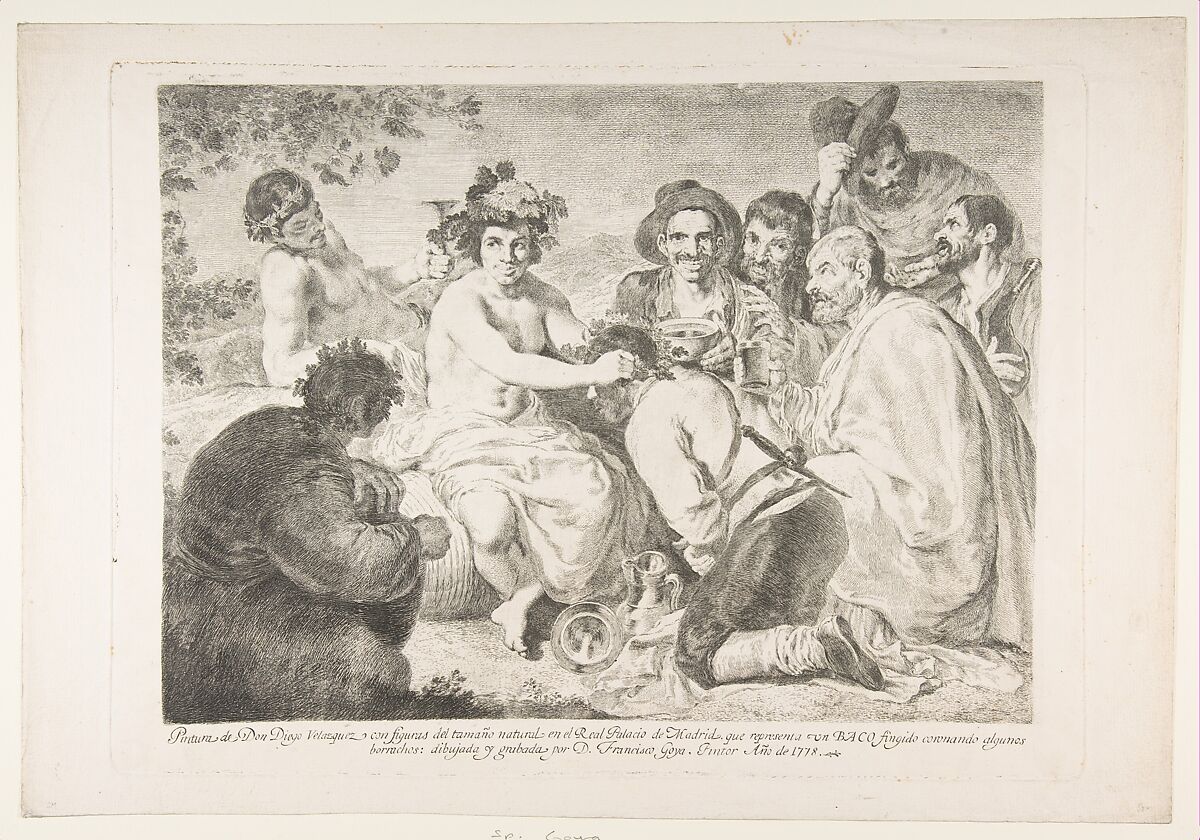 A False Bacchus Crowning Drunkards, Goya (Francisco de Goya y Lucientes) (Spanish, Fuendetodos 1746–1828 Bordeaux), Etching 