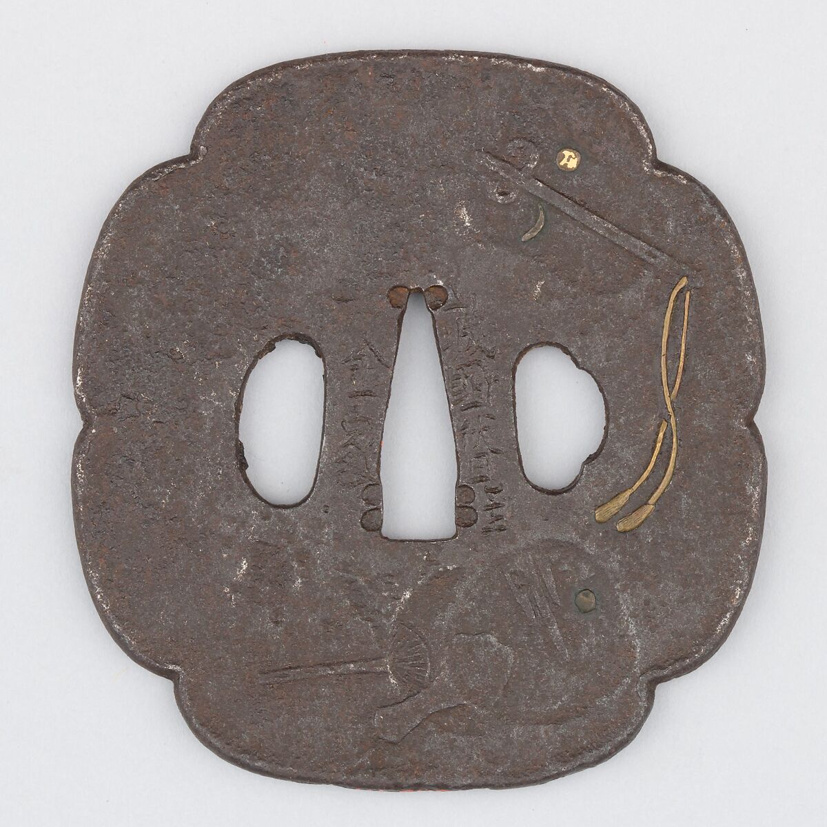 Sword Guard (Tsuba), Iron, gold, copper alloy (sentoku), Japanese 